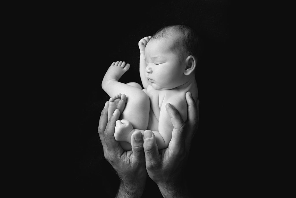 newborn safety beanbag pose completed B&w